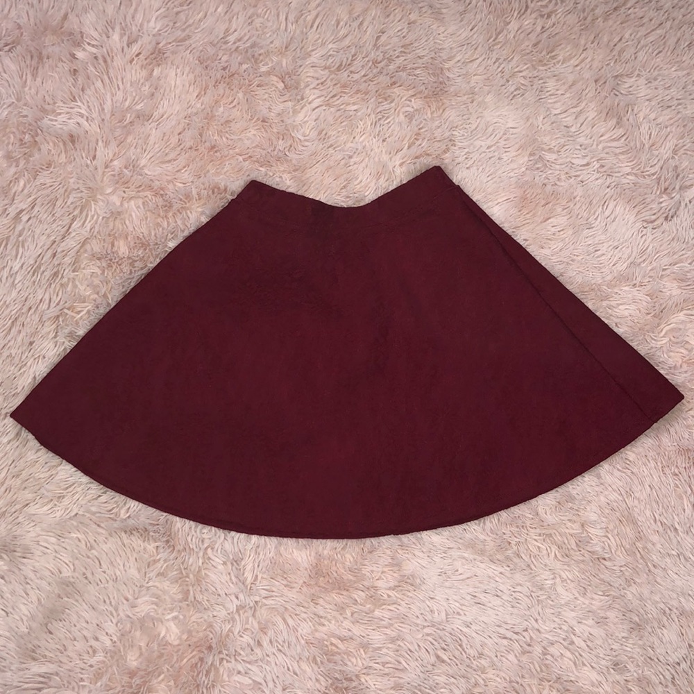 Deep Red Floral Lace Skater Skirt